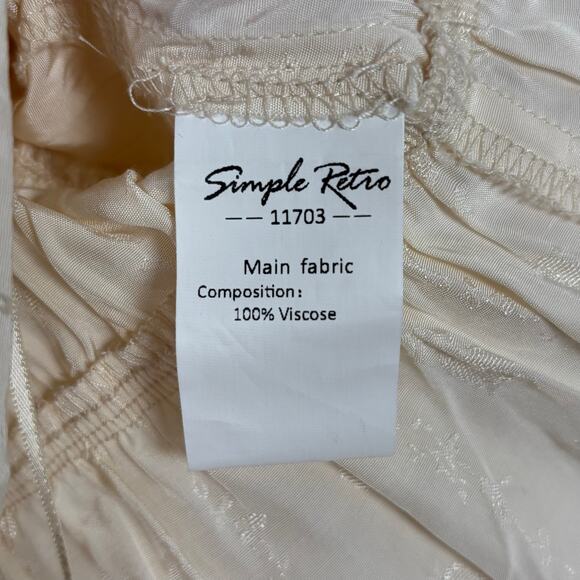 Simple Retro Long Sleeve Peplum Floral Jacquard Blouse in Apricot NWT Size Small - Picture 5 of 6